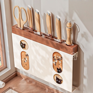 中古厨房刀架置物架实木壁挂刀具收纳架多功能菜刀架筷子收纳盒