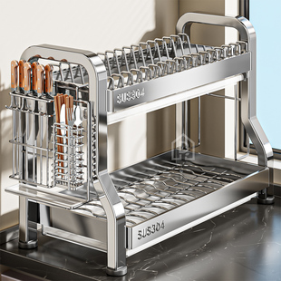 304不锈钢厨房碗碟置物架台面多层晾碗架碗盘餐具分层收纳沥水架