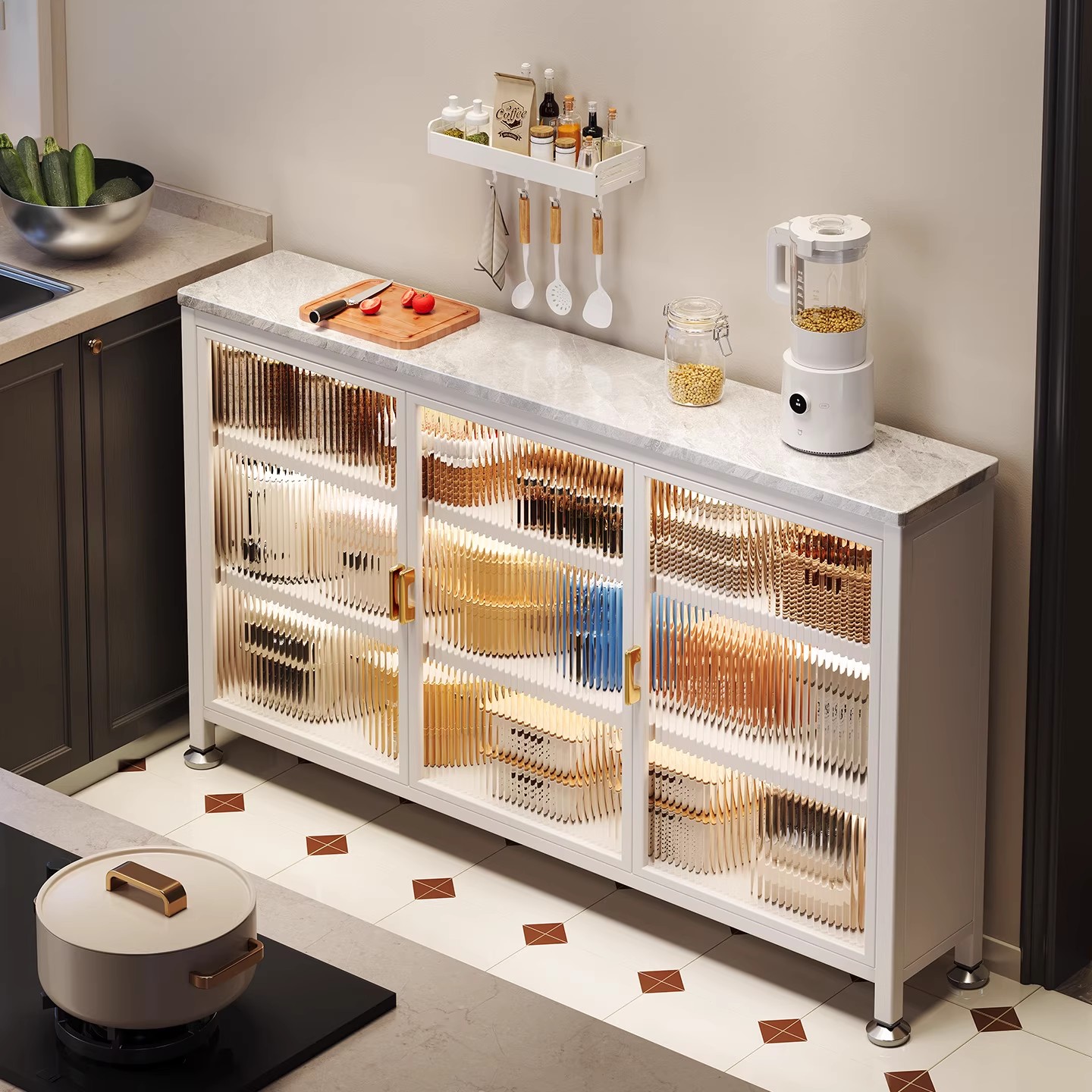 极窄边厨房置物架落地多层多功能锅碗收纳柜储物柜子岩板操作台