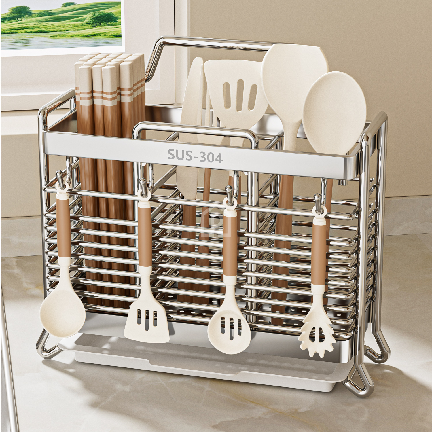 304不锈钢筷子收纳盒厨房筷子笼壁挂式沥水筷笼家用勺子筒置物架