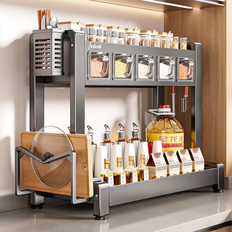 厨房调味品置物架台面放油盐酱醋多功能双层收纳架瓶罐装调料架子