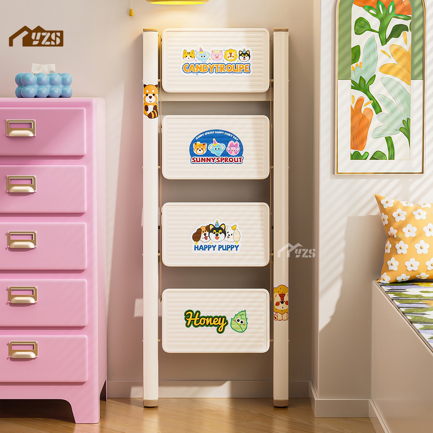 卡通梯子家庭专用折叠人字梯加厚踏步台阶凳子两用免装爬梯多功能