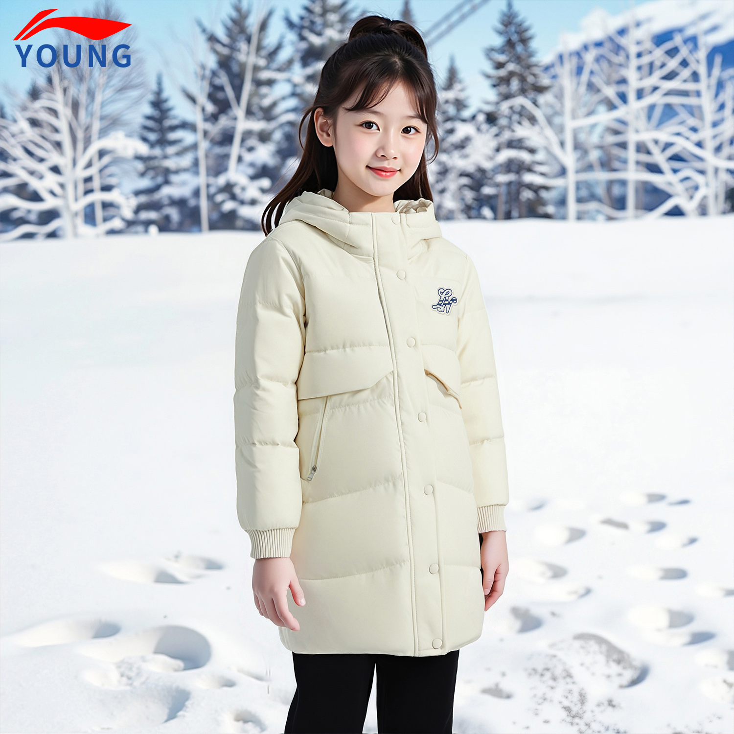 李宁儿童女大童中长款羽绒服