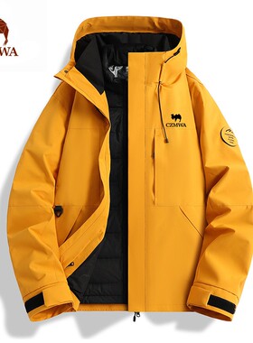 骆驼骑师(90绒)羽绒三合一冲锋男女户外防水防风情侣登山服F