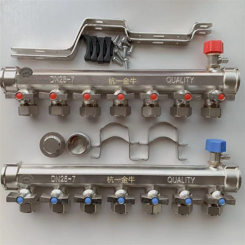 杭一 分水器 1寸地暖分水器家装全铜一体锻压分水器 20地暖管
