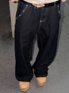 Hito STORE 撞钉廓形牛仔裤深蓝A字阔腿裤