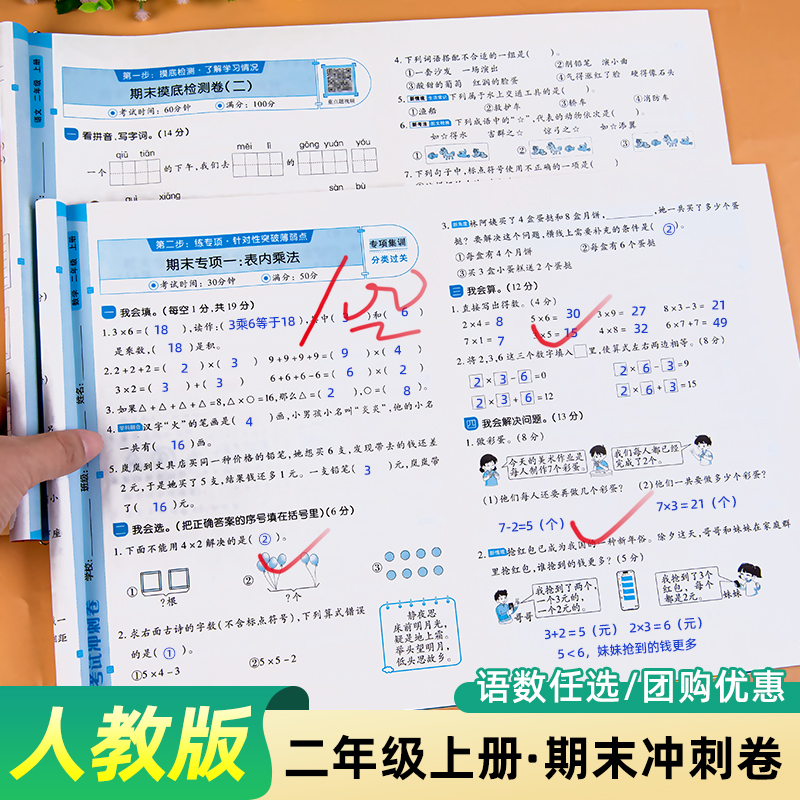 2025秋季 期末考试冲刺卷二年级上册语文数学人教版期末考试总复习试卷测试卷期末冲刺100分试卷小学2年级重点难点专项训练考试卷