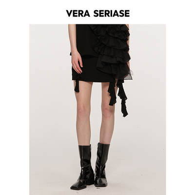 【Vera Seriase设计师品牌】夏季新款时尚黑色显瘦短半裙