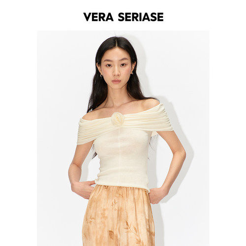 【Vera Seriase设计师品牌】2026夏季新款修身米白一字领套头毛衫