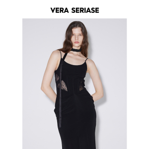 【Vera Seriase设计师品牌】春季新款修身黑色长款吊带连衣裙