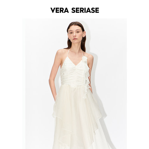【Vera Seriase设计师品牌】2026夏季新款修身白色V领挂脖连衣裙