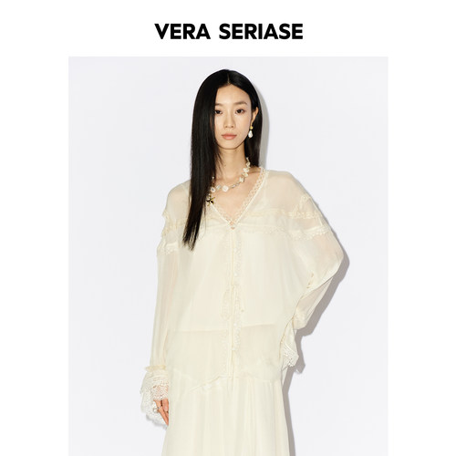 【Vera Seriase设计师品牌】2026秋季新款法式杏色V领长袖衬衫