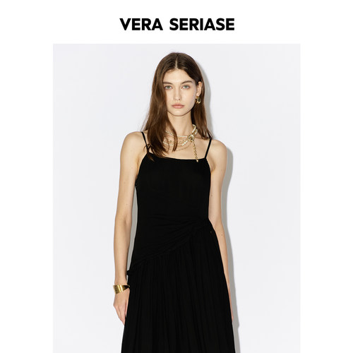 【Vera Seriase设计师品牌】2026夏季新款修身黑色收腰吊带连衣裙