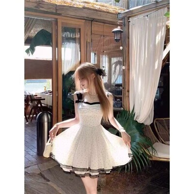 2026法式公主风miu系连衣裙女绝美波点蝴蝶结甜美蓬蓬短裙女装潮