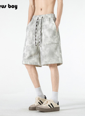 ProteusBoy 美式复古针织扎染户外运动直筒抽绳脏脏休闲短裤 3067