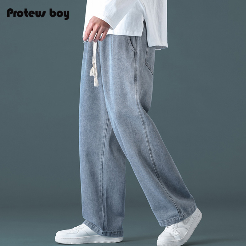 ProteusBoy牛仔裤男春秋季字母宽松潮牌男士休闲款直筒阔腿长裤子