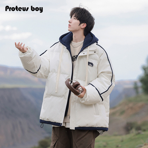 ProteusBoy棉服男冬季2024新款男士假两件连帽加厚保暖面包服外套