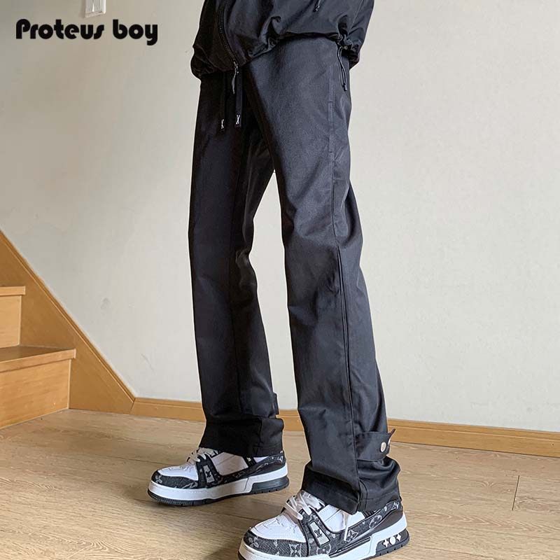 ProteusBoy裤子男款春秋冬季美式高街宽松直筒加绒休闲运动冲锋裤