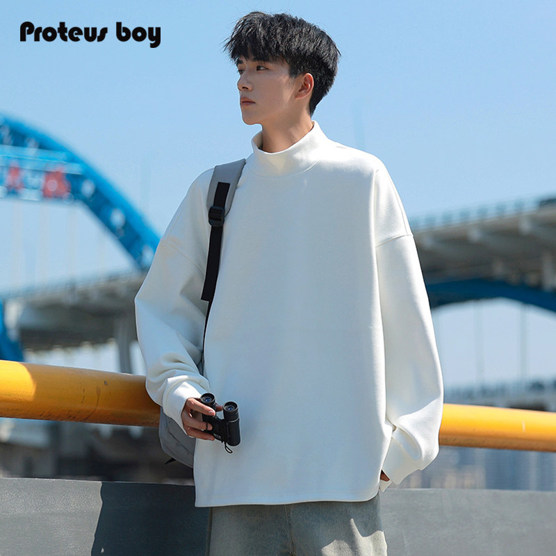 ProteusBoy卫衣男春秋冬季男生日系高领奥粒绒保暖内搭长袖打底衫