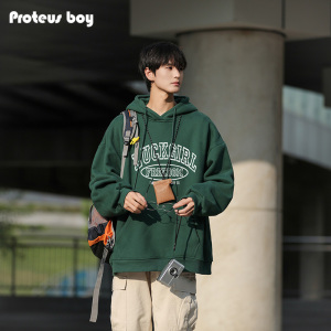 ProteusBoy 简约弧形字母印花宽松休闲落肩舒适连帽卫衣 23PBW215