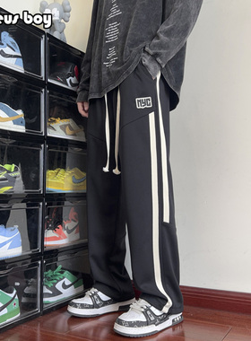 ProteusBoy裤子男冬款春秋季美式条纹宽松直筒男士束脚休闲长裤潮