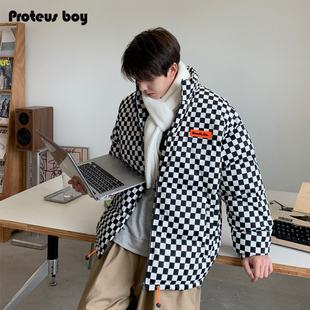 758 撞色棋盘格加厚保暖立领宽松休闲棉服外套 ProteusBoy 2022AW