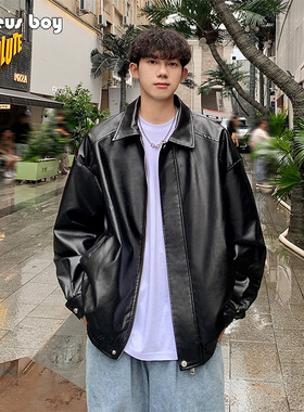 ProteusBoy外套男春秋冬季美式痞帅机车街头水洗pu皮翻领皮衣夹克