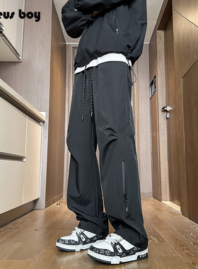 ProteusBoy 美式拉链拼接户外运动防泼水休闲直筒抽绳冲锋裤 4113