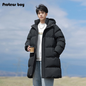 ProteusBoy棉服男冬季中长款情侣防泼水保暖双拉链连帽面包服外套