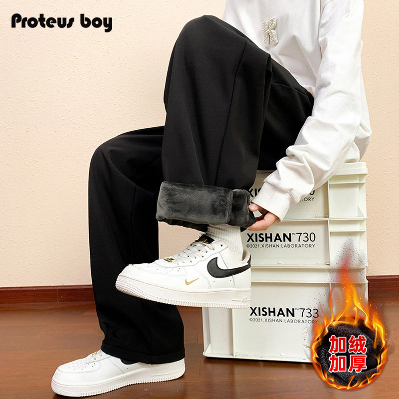ProteusBoy裤子男款春秋冬季加厚加绒男士宽松直筒运动潮休闲长裤