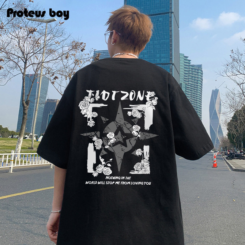 ProteusBoy短袖t恤男款夏季潮男生美式图腾印花圆领纯棉上衣服体T