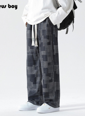 ProteusBoy裤子男款春秋季美式复古格纹小香风户外运动直筒休闲裤