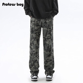 复古迷彩拼接户外拉链加绒休闲裤 美式 男春秋冬季 ProteusBoy牛仔裤
