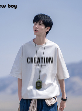 短袖t恤男夏季新款美式oversize设计感印花潮男生五分休闲体恤装T