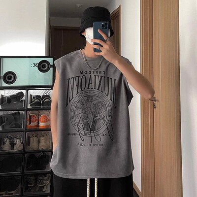 夏日麂皮绒男高街百搭背心