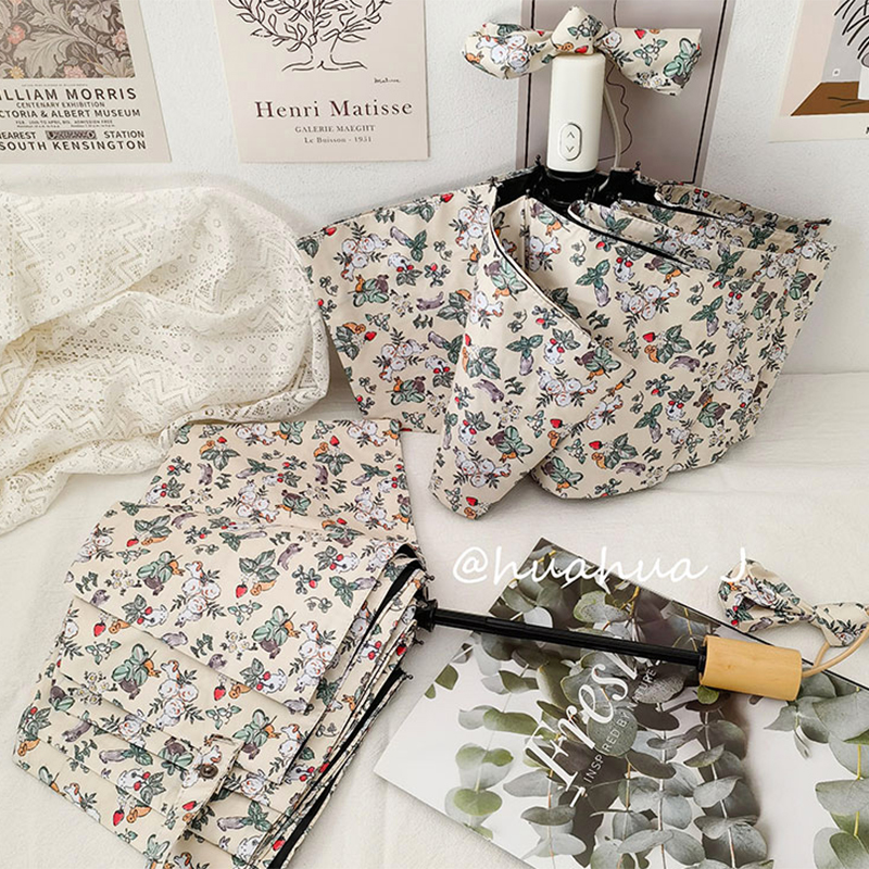 森系雨伞折叠晴雨两用黑胶防晒