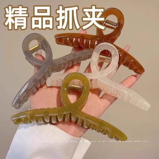 韩式高级感亮黑色抓夹发量多后脑勺盘发鲨鱼夹子简约复古高级发饰