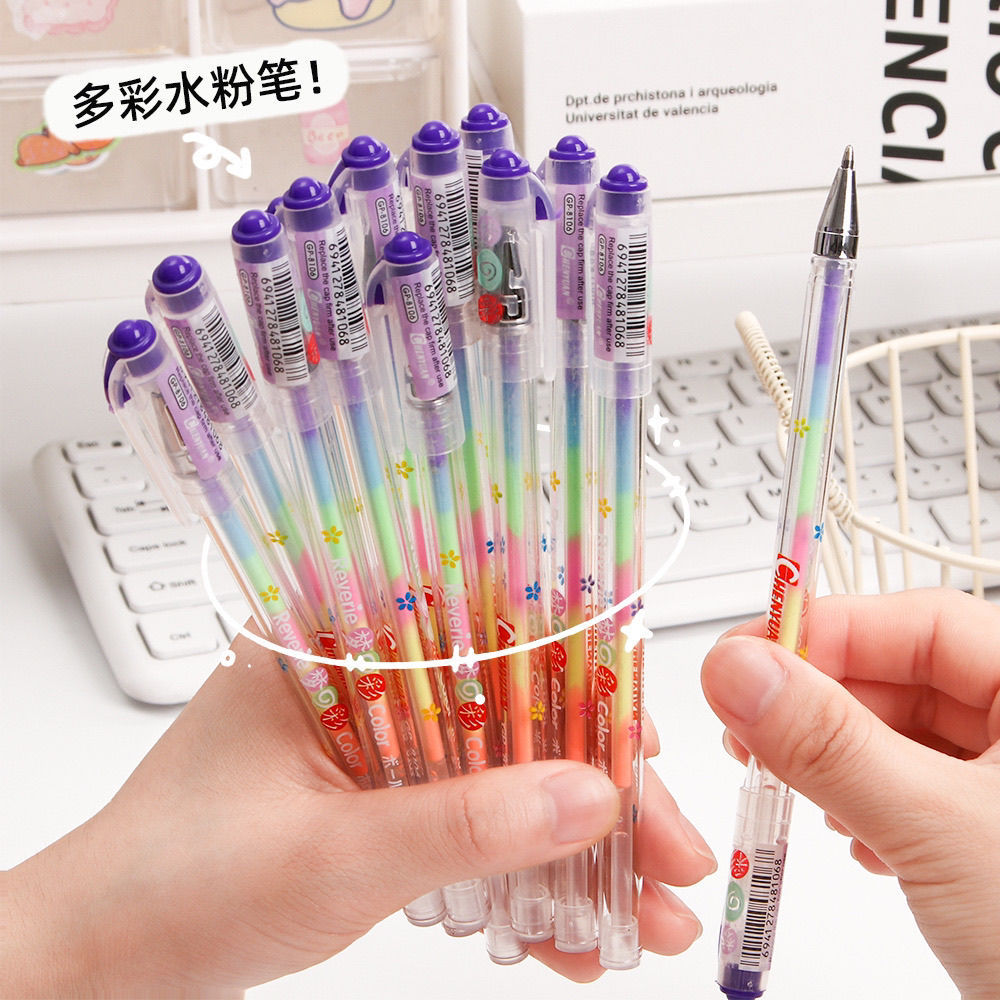创新6色合一彩虹荧光笔ins水粉笔