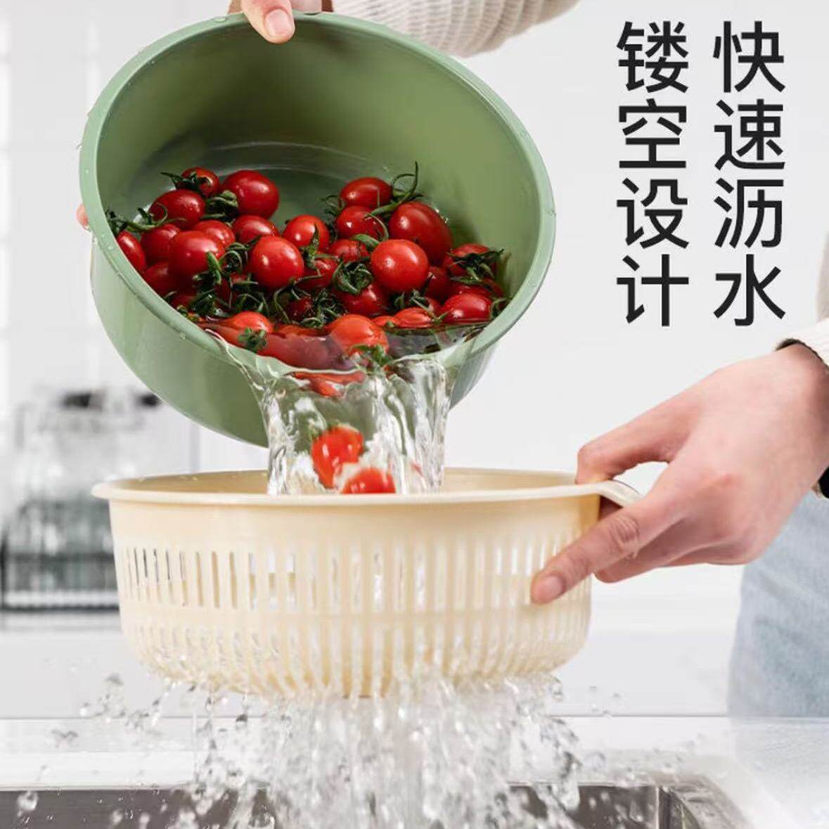 双层洗菜沥水蓝圆形网红厨房洗菜盆洗菜盆出租房洗菜盆家用