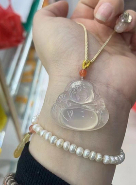 monocle 高冰种马料香槟金大佛公吊坠帝王紫弥勒佛祥云锁玉石项链