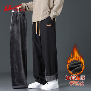 子男款 男生运动休闲长裤 冬季 宽松直筒加厚卫裤 2025新款 回力加绒裤