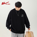 男生长袖 2025新款 重磅黑色上衣 春秋冬季 回力加绒加厚圆领卫衣男士