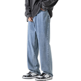 回力牛仔裤男士秋冬季2025新款加绒宽松直筒工装男生阔腿休闲长裤