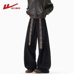高街弯刀裤 宽松直筒阔腿加绒休闲裤 子男士 2025新款 秋冬季 回力美式