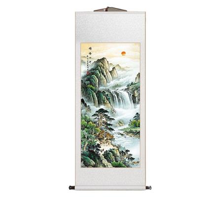 国画旭日东升山水画新中式客厅装饰画办公室字画竖版玄关卷轴挂画