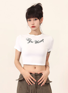 WASSUP美式白色正肩短袖t恤女春夏修身显瘦ins短款辣妹小飞袖上衣