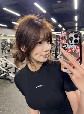 WASSUP短袖T恤女2026新款夏季美式辣妹修身显瘦小上衣黑色打底衫