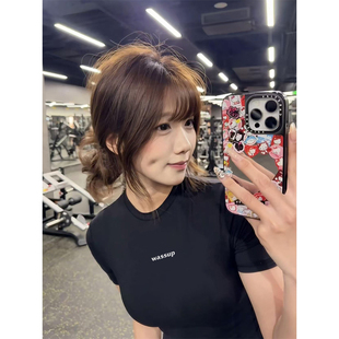 WASSUP短袖T恤女2026新款夏季美式辣妹修身显瘦小上衣黑色打底衫