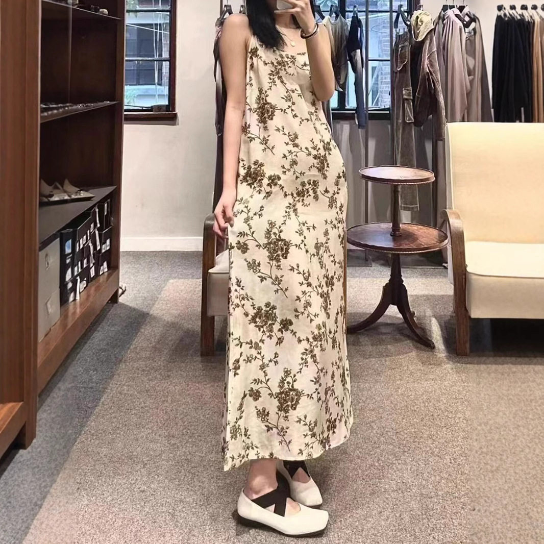 现货uma风桂花印花意境油画复连衣裙