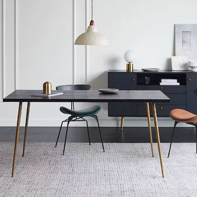 北欧简约长桌客厅家用设计师书桌办公桌侘寂风黑色橡木全实木餐桌